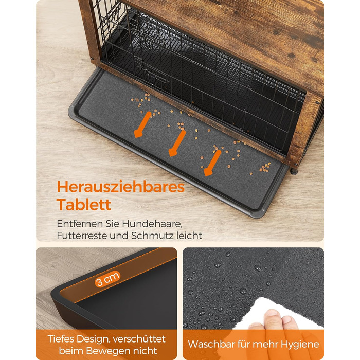 Клітка для собак Feandrea з журнальним столиком, вінтажний коричневий, 112 x 75 x 82 см, до 36 кг