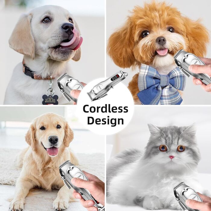 Професійний набір для грумінгу собак: тример для шерсті з акумулятором 2000mAh, 6500rpm, тиха робота, чорний колір