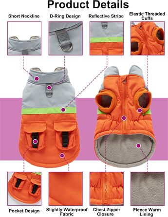 Зимовий теплий пуховик для собак з протекторними отворами, вітронепроникна куртка для холодної погоди, бавовна, костюм для цуценят, маленьких та середніх собак, розмір XL (S: Обхват грудей: 34 см/13.3 дюйма, Стиль 4: Червоний, Синій)