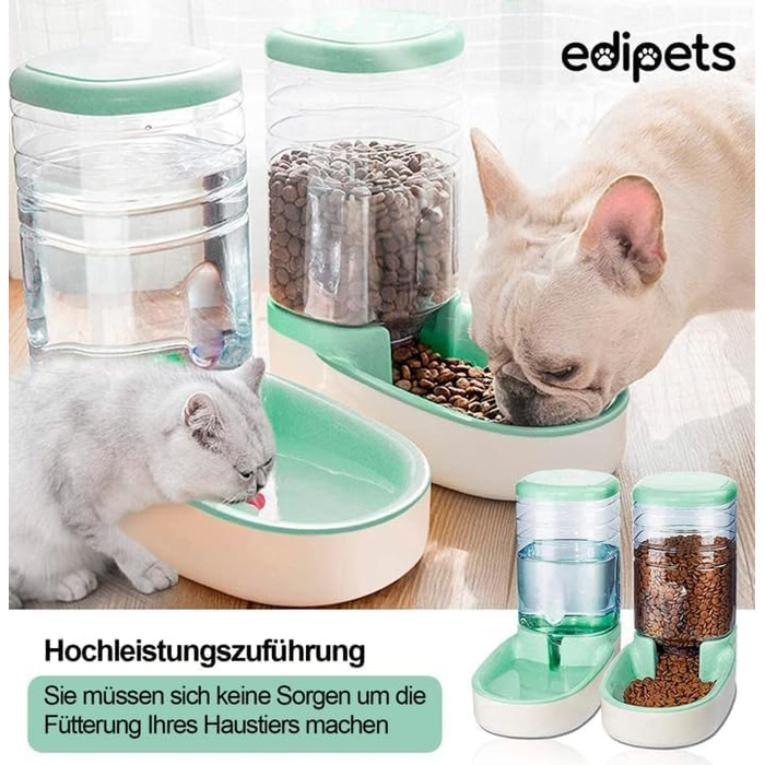 Автоматичний диспенсер для корму для котів та собак Edipets, 2 контейнери, 3.8L, зелений