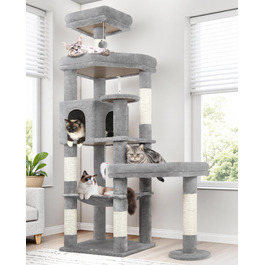 Комплекс для котів Globlazer Kratzbaum 165 см, великий, сірий: будиночок, платформа, лежак, стовпчики для дряпання