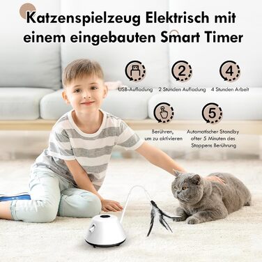 Інтерактивна іграшка для котів TGFIX 3 в 1 – електрична, з колесами та лазером, інтелектуальна іграшка, уникає перешкод, чорна