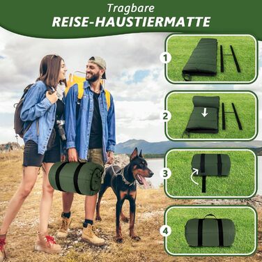 Водонепроникний килимок для собак Lohofrnny 110x68 см, товстий, м'який, з можливістю прання, для подорожей, кемпінгу та відпочинку на природі (оливковий)