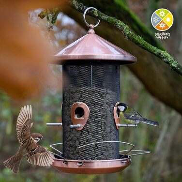 Годівниця для птахів Dobar 11517 з мідною обробкою - металева годівниця для насіння, 20x20x32 см
