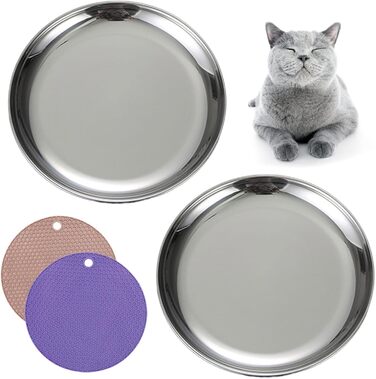 Миски для котів з нержавіючої сталі – для полегшення догляду за вусами, зменшення втоми, годівниця для котів з нековзною підкладкою (2 шт, великі)