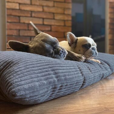 4L Textil ZOE: М'яке ліжко для собак з плюшу, 80x60 см, сірий (смужки), з блискавкою, для великих собак, зручне, миється