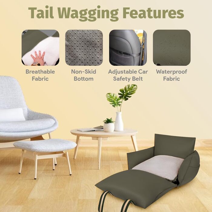 Водонепроникне ліжко-підвищення для собак у машину, переноска для собак, оливковий
