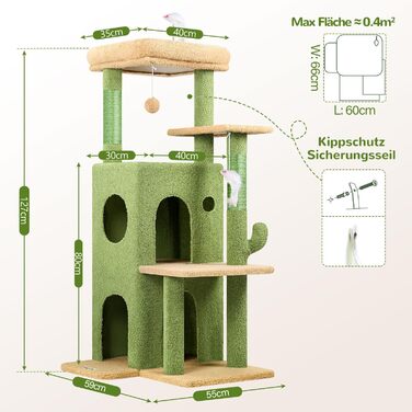 Кігтеточка Globlazer XL для великих котів та літніх тварин з будиночком, платформами та іграшками, 127 см