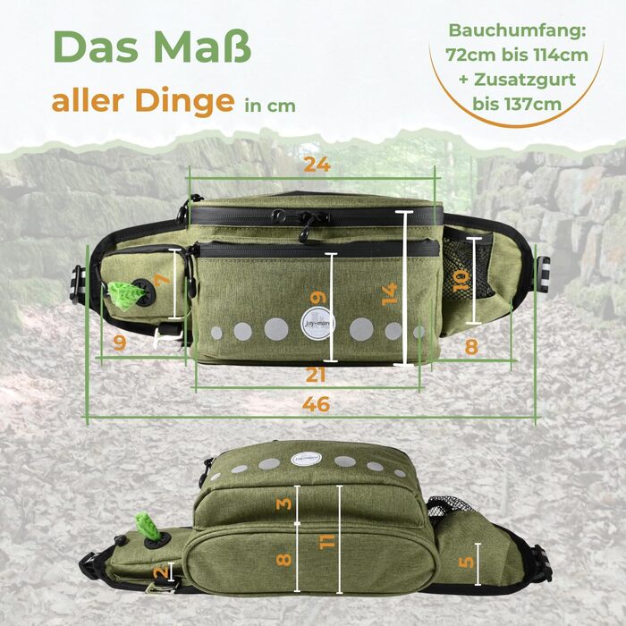 Водонепроникна сумка для ласощів для собак - поясна сумка для дресирування собак, сумка для прогулянок з тримачем для пляшки, сумка для корму з дозатором кульок для прибирання (Оливковий)