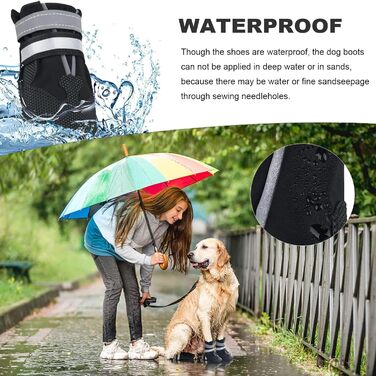 Чоботи для собак AMOMYDOG, 4 шт. Дихаючі, з неслизькою підошвою, регульовані світловідбиваючі застібки-липучки. Підходять для малих, середніх та великих собак (Чорний, L)