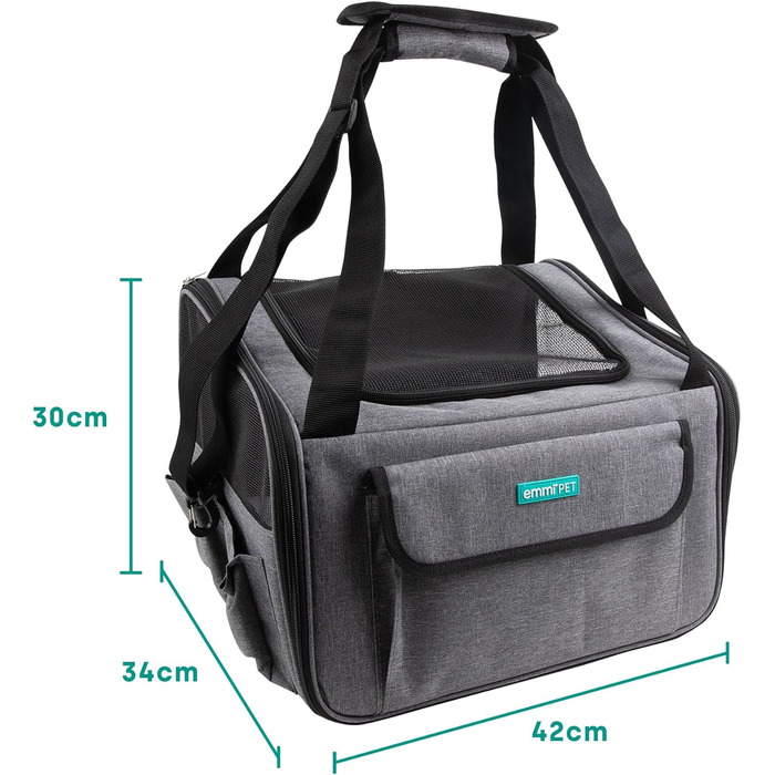 Транспортна сумка для собак та котів Emmi-Pet, складана та портативна переноска до 9 кг, з оксфордської тканини, водонепроникна сумка для собак та котів для автомобіля, поїздів та подорожей, Travel Bag 41,5 x 32 x 30 см
