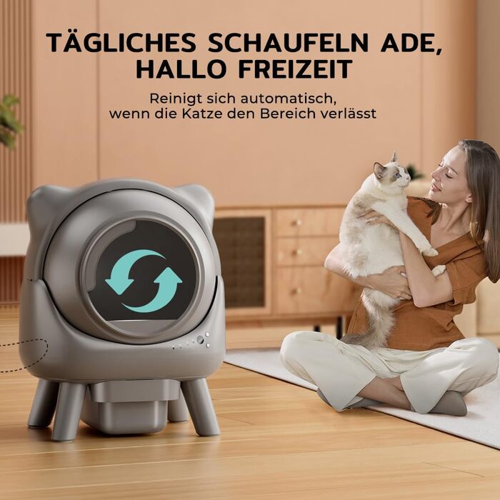 Автоматичний лоток для котів Cura X1: самоочищення, 80+8л, сенсори, контроль через додаток, для кількох котів