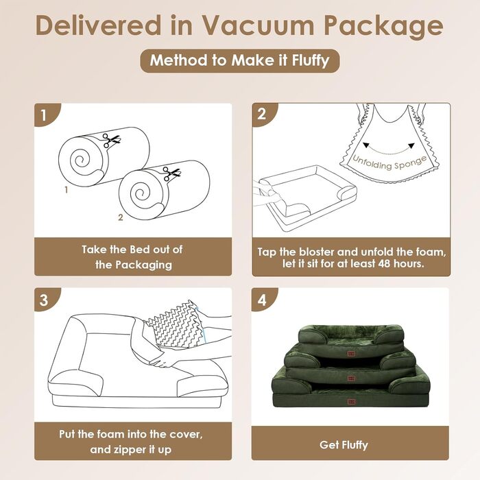 Ортопедичне ліжко для собак EHEYCIGA, 76x51 см, Memory Foam, середні породи, вологостійке, з високим бортиком, темно-зелене