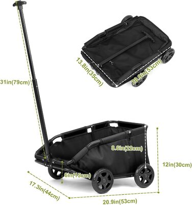 Міні-візок для маленьких домашніх тварин, складний багатофункціональний візок для покупок з висувним ручкою, для прогулянок на вулиці, з вбудованим матрацом та страхувальним тросом, з кишенькою для зберігання (Чорний)