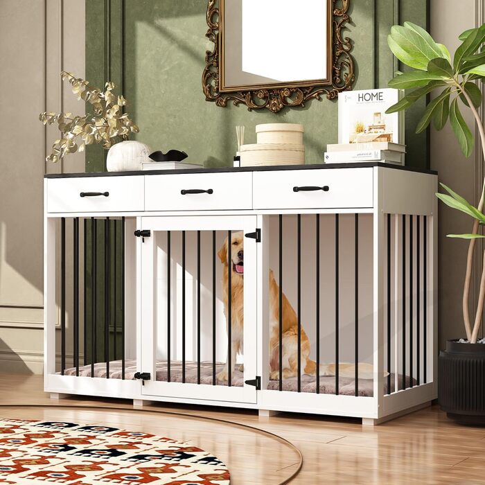 Клітка для собак для дому, металева, XXL, з шухлядами, 137 x 57 x 85 см, чорно-біла