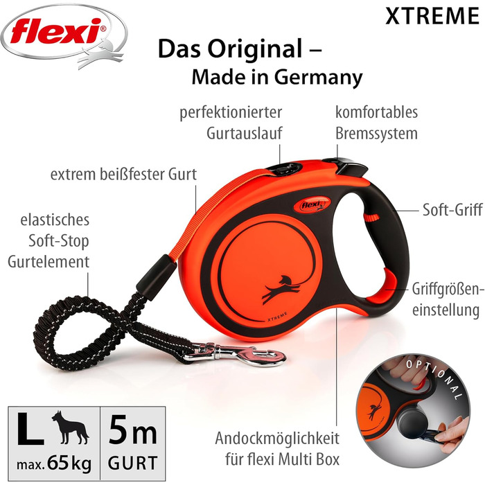 Повідок-рулетка Flexi Xtreme, стрічковий, чорний/помаранчевий, розмір L