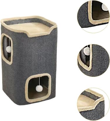 Двоповерховий будиночок для котів UBRAVOO - котяча печера для дому, іграшки-підвіски, прямокутний дизайн