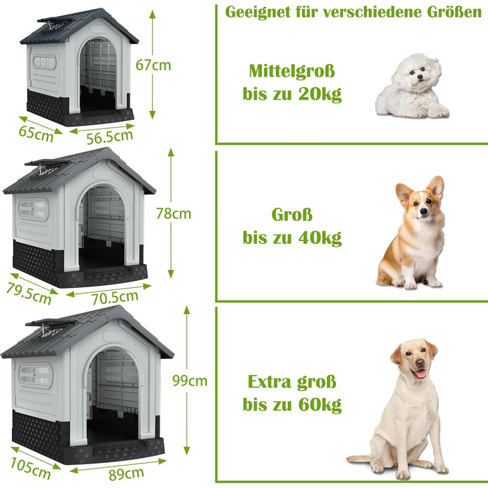 NAIZY Будинок для собак з дахом-люком, 80x71 см, PP, для внутрішнього та зовнішнього використання, зимостійкий, вентильований, XL