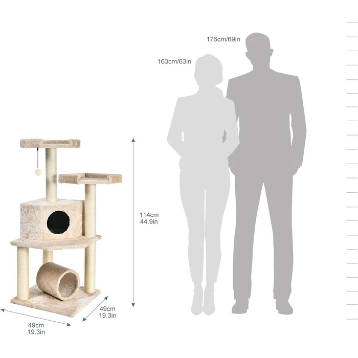 Дряпак для котів Amazon Basics з тунелем і стовпчиком, X-Large, 48×48×109 см, бежевий