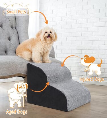 Сходинка для собак Fellie: портативна, 2-ступенева, знімний чохол, для маленьких собак та котів, сіра