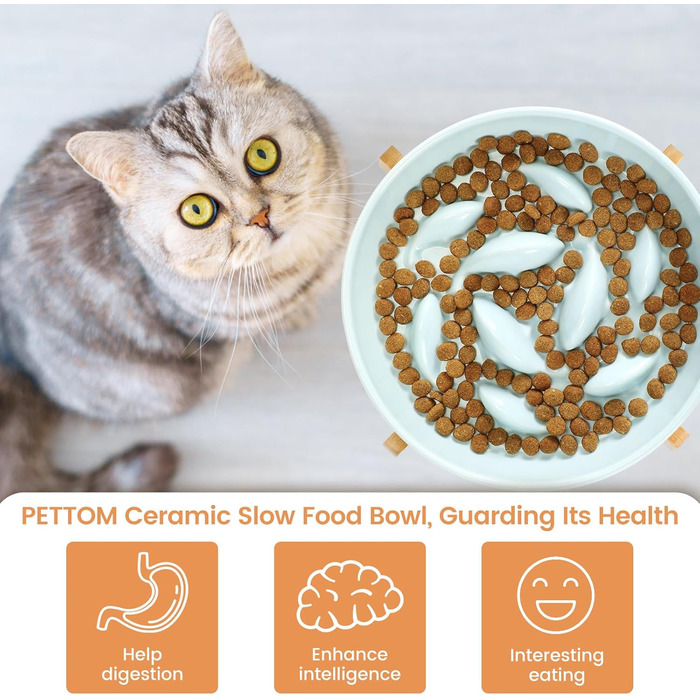 Миска для котів PETTOM Anti-Schling Napf, керамічна, піднята, для повільного годування, для котів та маленьких собак, білий настінний набір