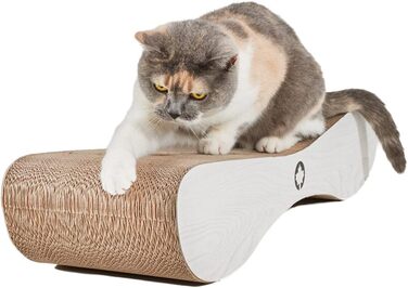 CanadianCat Company XXL Лаунж для котів з картону, білий-сірий, з котячою м'ятою, когтеточка 76x24x15 см