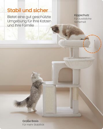 Дерево для котів Feandrea 96 см з платформою, будиночком, гамаком та сходами, PCT51W (кремовий)