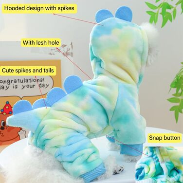 Костюм динозавра для собак, зимовий халат для цуценят, теплий халат з капюшоном, блакитний верхній одяг для холодної погоди, теплий одяг для домашніх тварин на Різдво, Хелловін (Рожевий, M) (X-Large, Зелений)