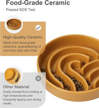 Миска для собак Slow Feeder з кераміки з нековзним силіконовим краєм - пазл для повільного годування, запобігання здуття та ожиріння (Абрикос-S) (Середній, Помаранчевий/Західний колір у зигзаг-смузі (Sunset Chevron))