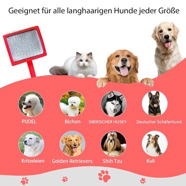 Щітка для вичісування собак та котів з довгим хутром (червона) - видаляє відмерле та підшерсток, з гребінцем