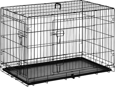 Клітка для собак PawHut металева, транспортна, з 2 дверима, чорна, 91x61x67 см
