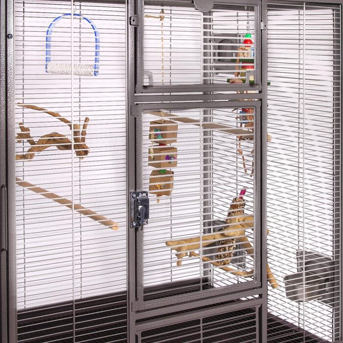 Преміальна клітка для птахів Montana Cages New Madeira Double для амадин і папуг, 6 коліс, 4 нержавіючі годівниці, порошкове покриття AVILON, антик, 165x56x158 см