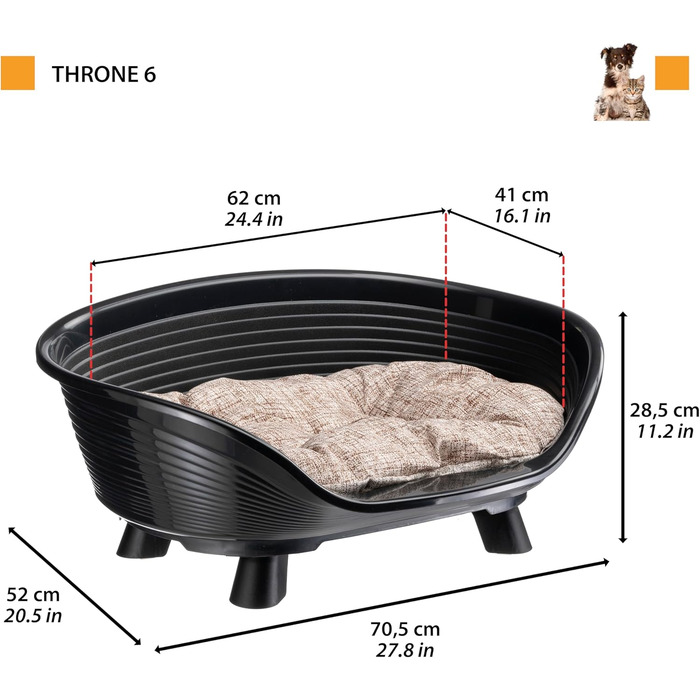 Підвищене ліжко для собак та котів Ferplast Throne з бавовняним матрацом, білий, 61,5 x 45 x 26 см