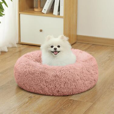 Заспокійливе ліжко-пончик для собак та котів, середнє, миється, з ковдрою, 61 см, ковдра 71x23 см, блакитне (40x40x17 см)