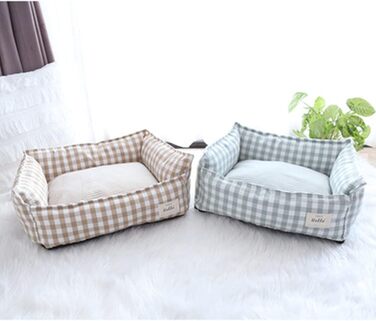 Килимок для собак/кішок, бавовняний льон, в клітинку, дихаючий, з неслизьким дном, заспокійливий, знімний матрац, розмір S, кольору абрикос