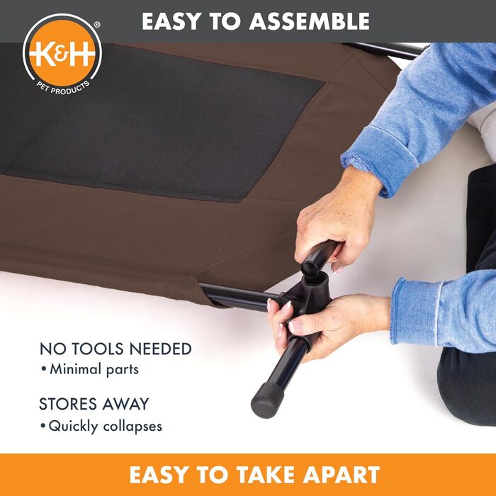 Охолоджуване собаче ліжко K&H Pet Products з піднятим бортиком для вулиці, з дихаючою сіткою, неслизькими гумовими ніжками, портативне (Шоколад/Чорна сітка, L 142 x B 97 x H 23 см)