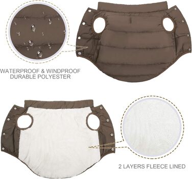 Зимовий теплий водонепроникний одяг для собак великих порід ASENKU: тепла флісова куртка з отвором для повідка, колір кава, розмір L