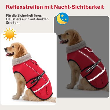 Водонепроникний зимовий одяг для собак, теплий флісовий одяг для великих собак, з регульованими ременями, світловідбиваючі смуги, підходить для лабрадорів, оливковий, червоний (3XL)