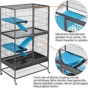 Yaheetech клітка для дрібних тварин, металевий вольєр для гризунів, кроликів, з 4 колесами, 2 знімні платформи та сходи, білий
