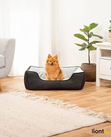 Крісло-ліжко для собак та котів Lionto 2-в-1, 80x60 см, чорний/сірий, зручний вхід, м'яке, з обортною подушкою, легко чиститься, імітація замші