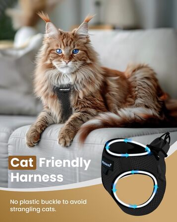 Шлейка для котів FAYOGOO з поводом, шлейка для котів анти-вислизання, регульована, з світловідбиваючими смугами, чорна M (1 шт.)