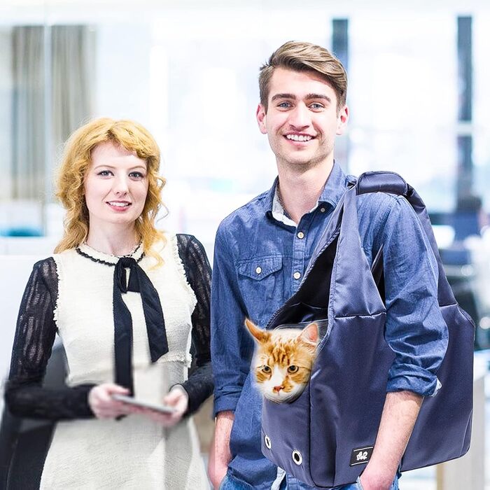 PETCUTE Сумка-переноска для собак та котів, дихаюча, з матом, на плече, з лінійкою безпеки та кишенями, для маленьких та середніх собак, цуценят та котів (Темно-синій)