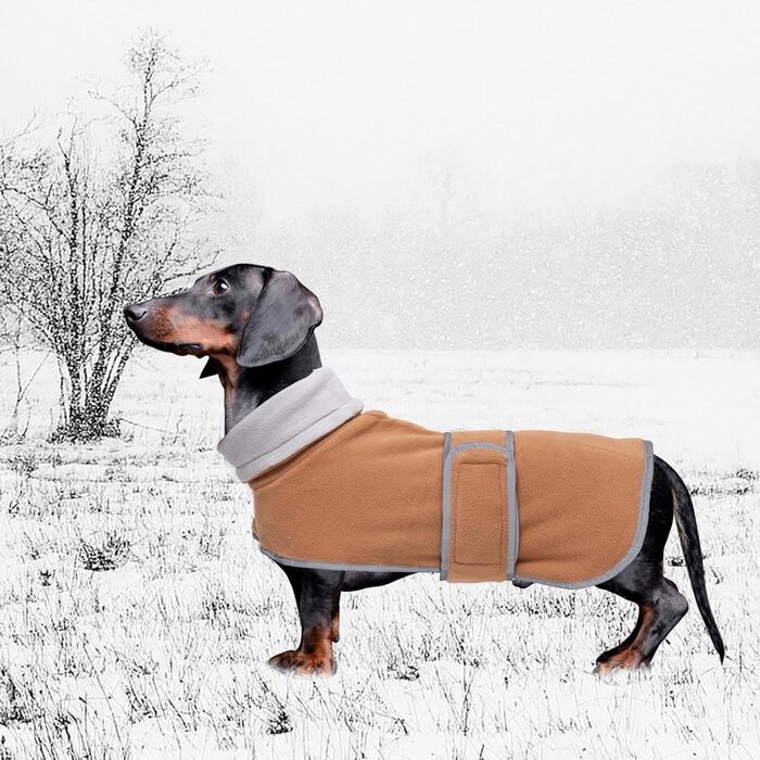 Теплий зимовий одяг для такси (дворняг та мініатюрних) - куртка з регулюванням, з отвором для шлейки, коричнева, розмір XS (довжина спини 31-33 см)