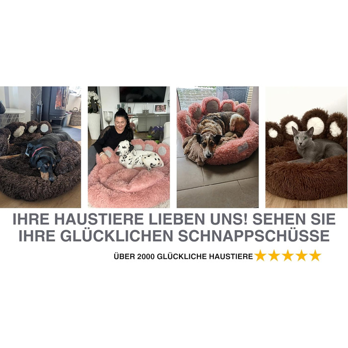 Кругле ліжко для собак Pfoten&nasen® Bärenpfote, сірого кольору, розмір S (65 см) – м'яке, зручне, для маленьких собак, легко миється