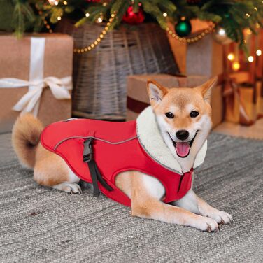 Зимова куртка для собак EMUST, тепла та вітронепроникна, червона, для середніх собак, розмір M