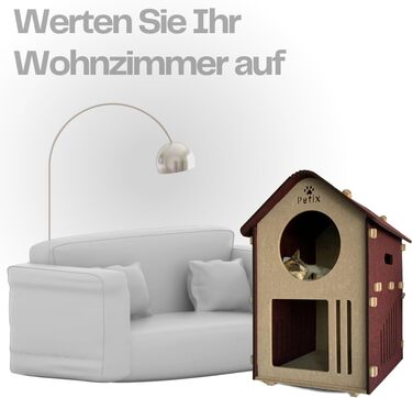 Будиночок для котів XXL Petix Sweet Home 61×40×40 см, бежевий – котяча хатка-ліжко для сну, ігор і схованки, для великих котів, інтер'єрний