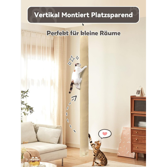 Кліматизатор для котів BSWAY 16x16x240 см, котяче канатне дерево, мішок з сизалю, котячий кліматизатор з гачками та наповнювачем