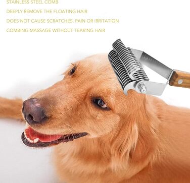 Гребінець для підшерстка собак та котів - для вичісування, видалення ковтунів, дворядний дерев'яний гребінець, щітка для грумінгу котів та цуценят