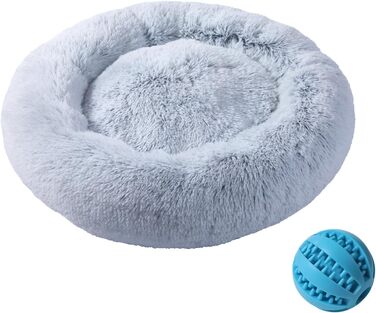 М'яке та пухнасте ліжко для собак, ліжко-пончик для котів, сіре ліжко-кошик для собак маленьких та середніх порід, 60x60x17 см, розмір M