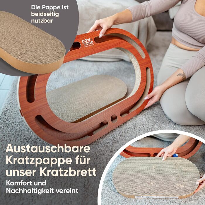 Котячий когтетоп PAWZONE з картону XXL (72x45 см) двосторонній, з іграшкою. Міцний MDF, білий.